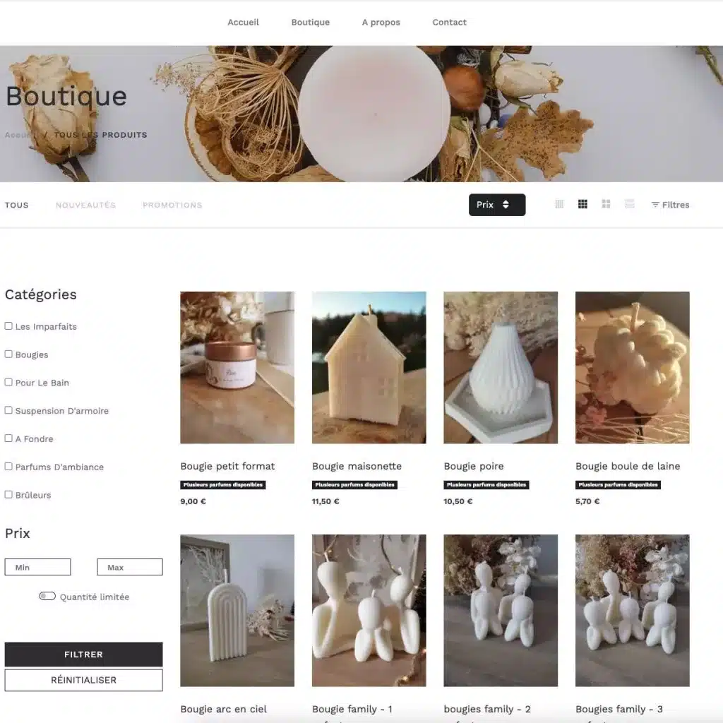 Site e-commerce dédié à la vente de bougies en ligne. Le site a été réalisé par jean-Sébastien Christophe