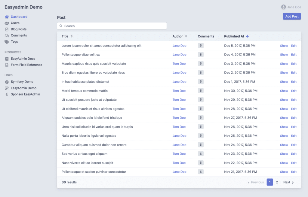 easyadmin avec symfony 6