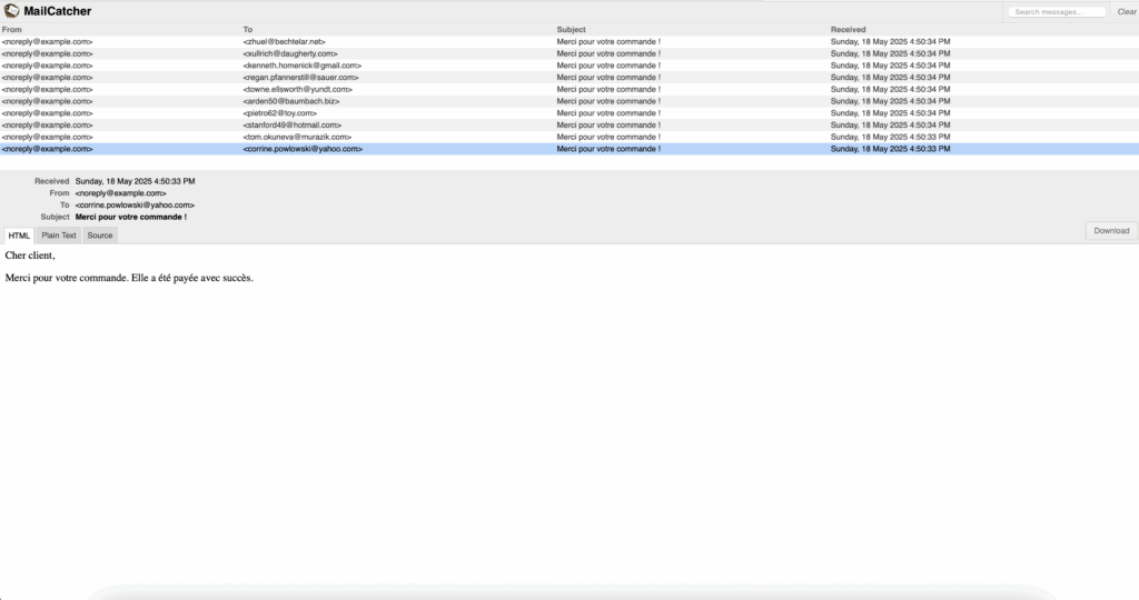 Dashboard Mailpit pour visualiser les mails en local