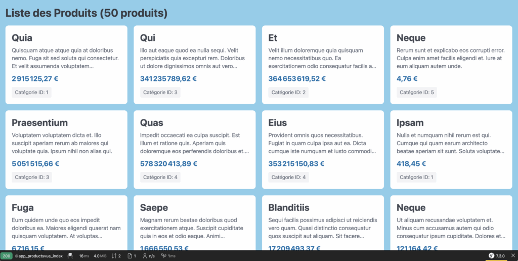 liste des produits via Vuejs3 et api platform