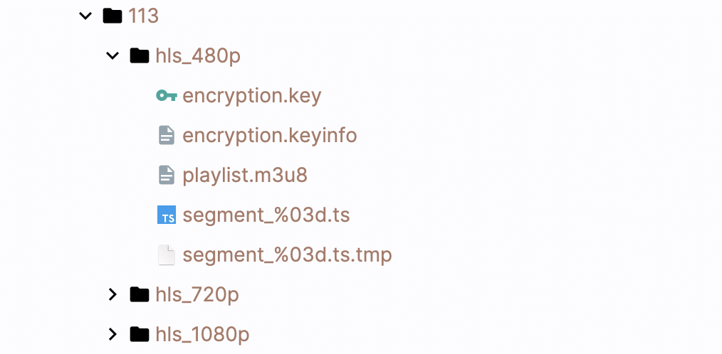 video folder with data of HLS folder with encryption